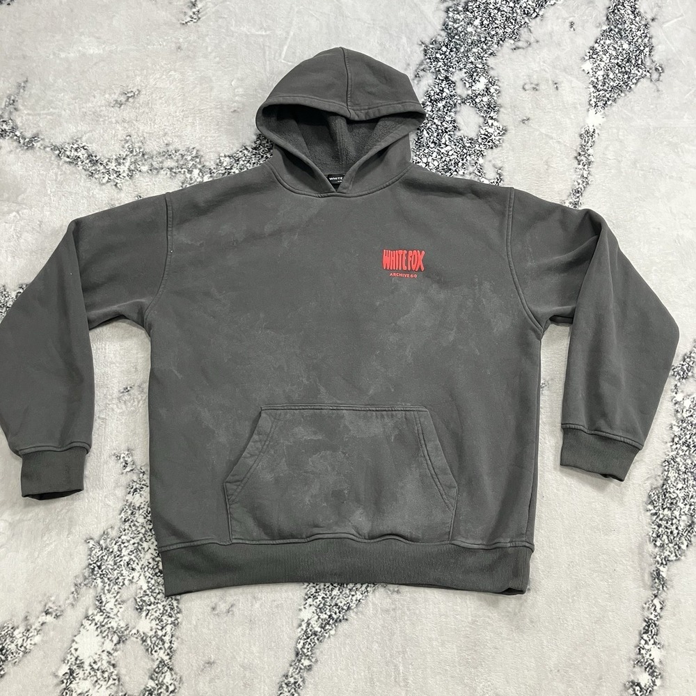 White Fox Archive‎ 6.0 Oversized Hoodie Gray Graphic Pullover Sweatshirt L/XL